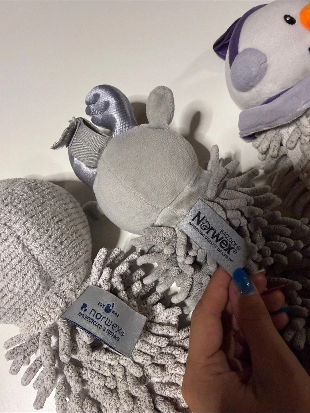 Norwex Gray Chenille Plush Pet Toys - Soft Animal Heads